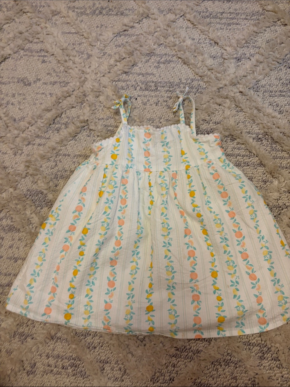 Janie and Jack White Dress with Peach and Yellow Fruit Print